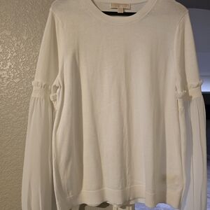 Michael Kors Cream Long Sleeve Sweater With Sheer Sleeves